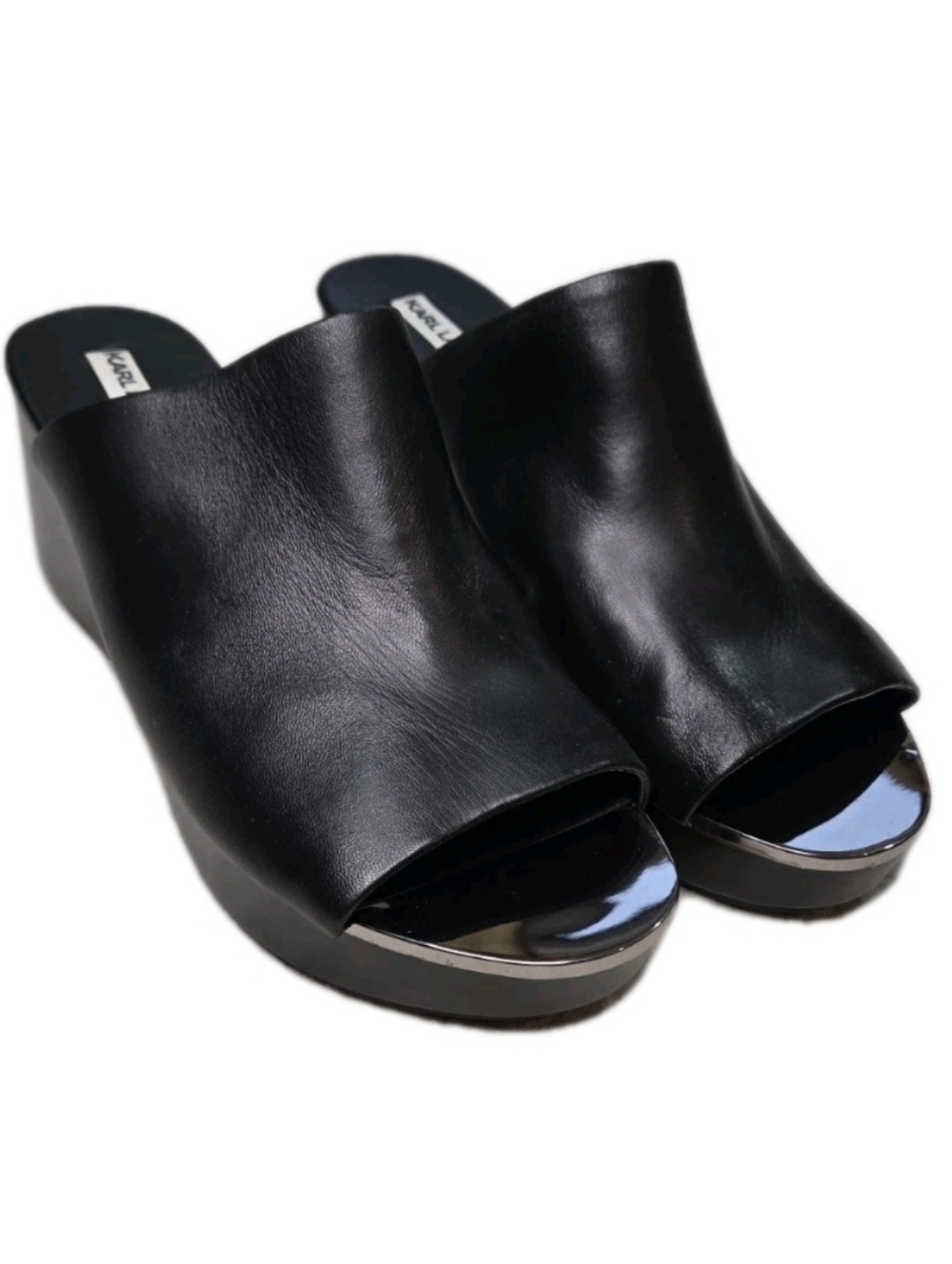 Karl Lagerfeld Lyric Black Platform Open Toe Clog Mules Women's 10M